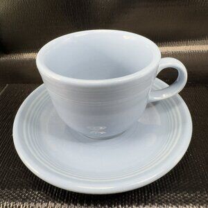 Fiestaware USA Pottery Periwinkle Blue Teacup And‎ Saucer Set Stoneware Vintage